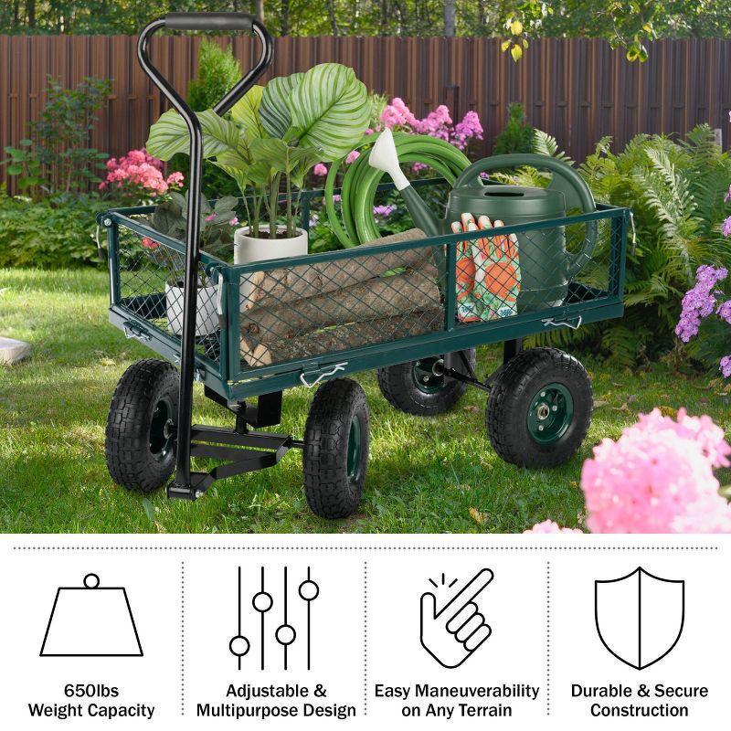 Pure Garden 650lb Capacity All Terrain Rolling Wagon Steel Garden Cart Green