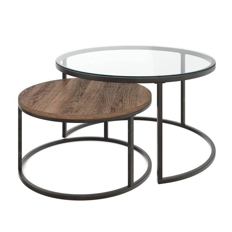 Nathan James Stella Nesting Coffee Tables Glass Metal Base: 2-Piece Set, Laminate Top, Modern Design