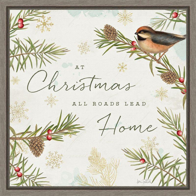 Christmas Tradition Bird Print on Canvas with Grey Frame