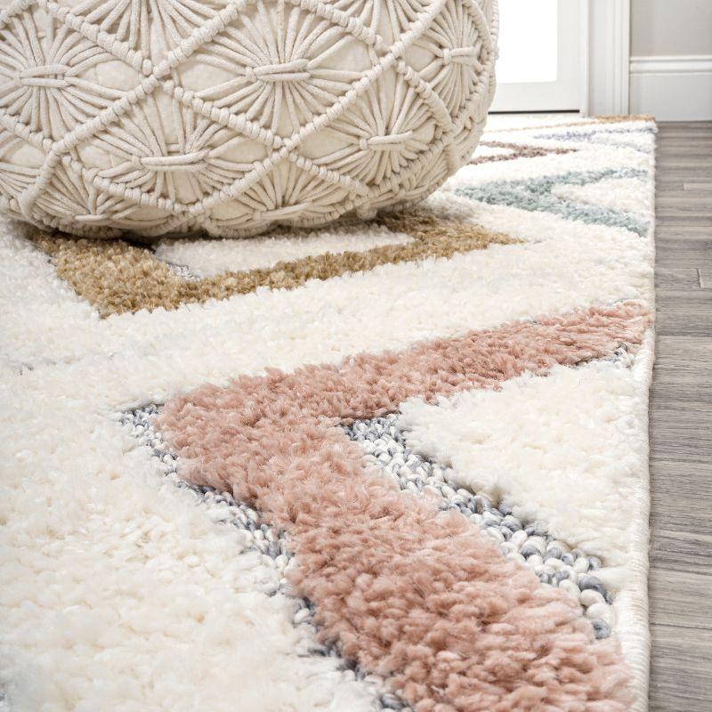 Ivory and Multicolor Geometric Diamond High-Low Area Rug