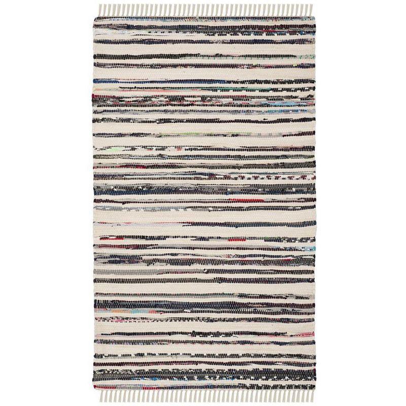 Rag Rug RAR126 Hand Woven Indoor Accent Rug - 4'x6' - Ivory/Charcoal - Safavieh