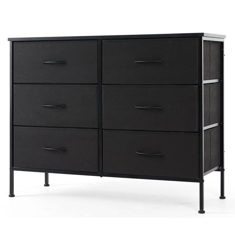 Black Metal Frame 6-Drawer Fabric Dresser with Wooden Top