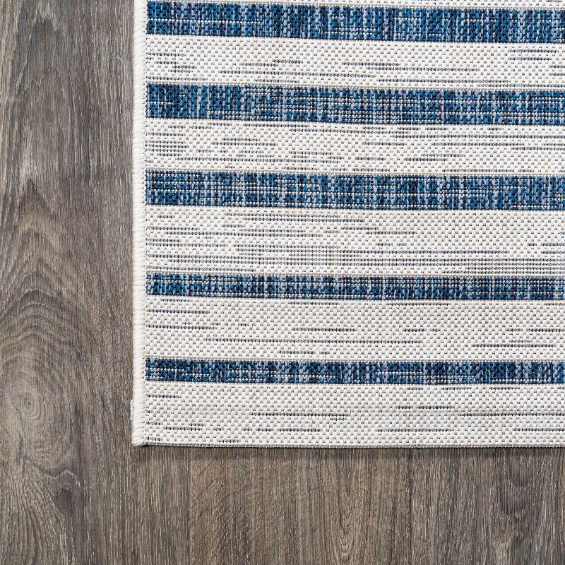 2'x8' Sukie Modern Offset Stripe Indoor/Outdoor Runner Rug, Ivory/Blue - JONATHAN Y