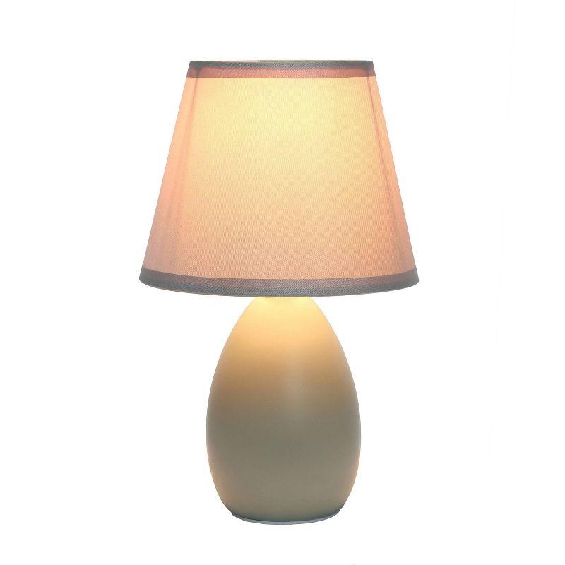Simple Designs 9.45" Mini Egg Oval Ceramic Table Lamp with Matching Shade (Includes LED Light Bulb) Gray