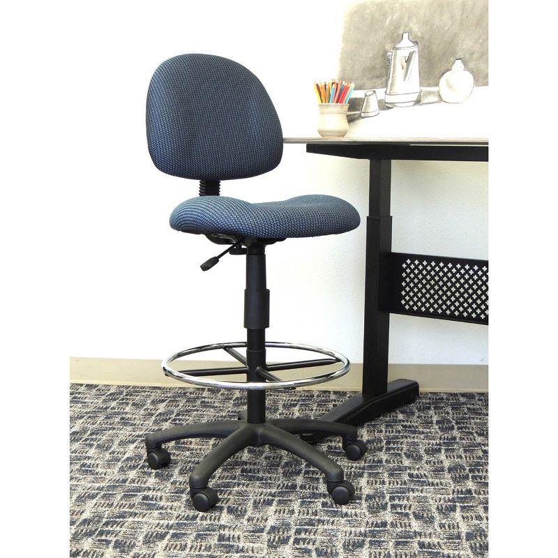 Ergonomic Blue Fabric Drafting Stool with Metal Base