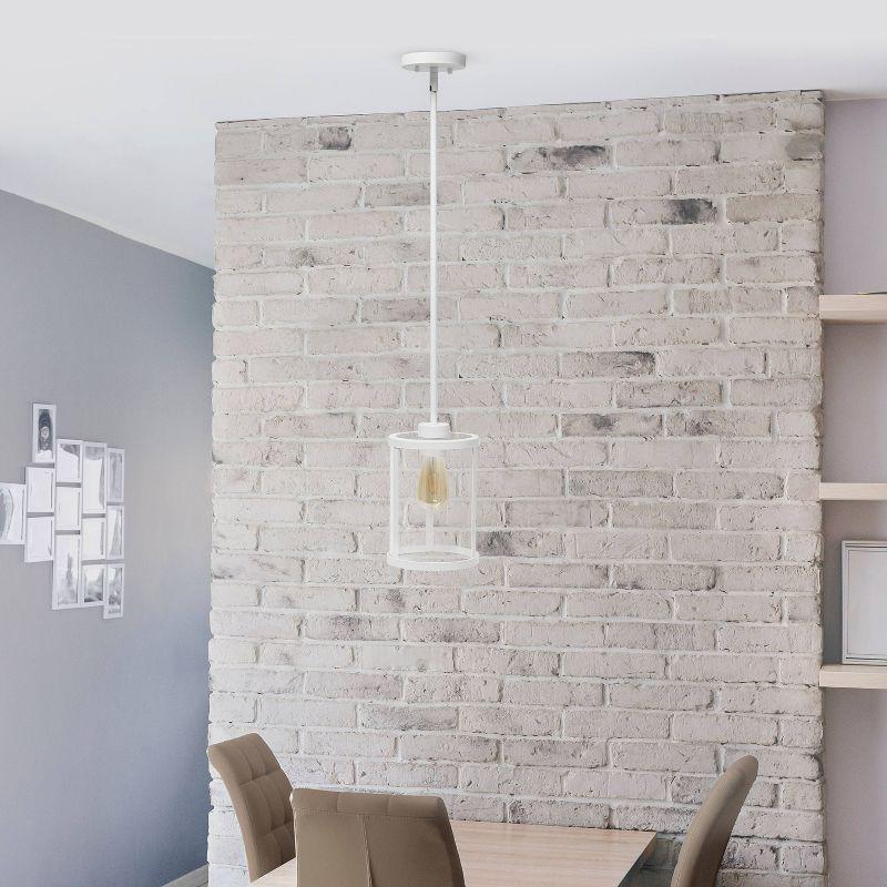 1-Light 9.25" Modern Farmhouse Adjustable Hanging Cylindrical Clear Glass Pendant Fixture with Metal Accent White - Lalia Home: UL Listed