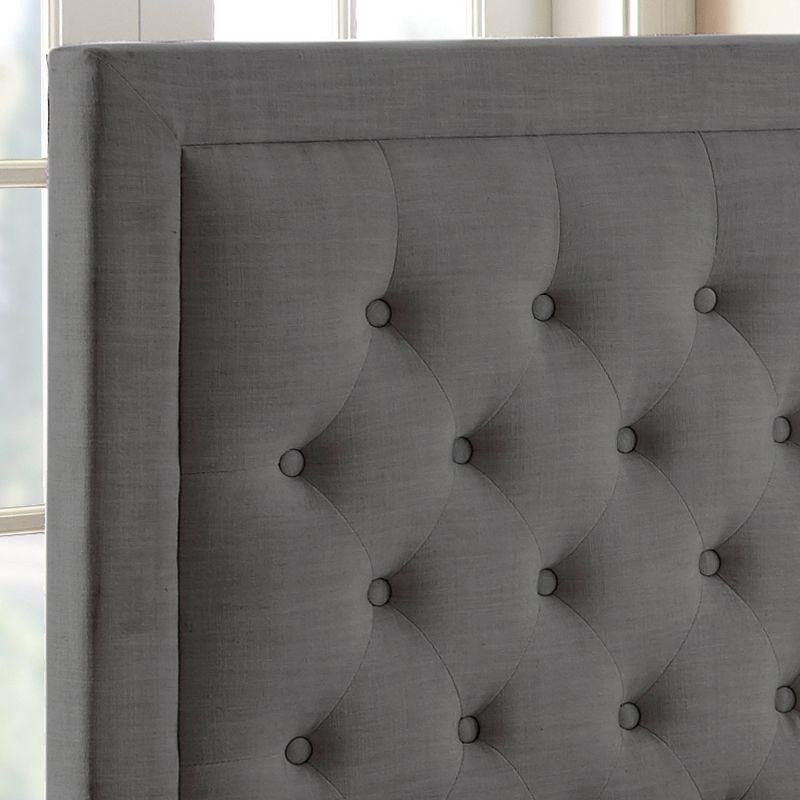 Transitional Gray King Upholstered Bed with Nailhead Trim