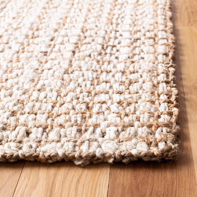 Ivory and Light Brown Hand-Woven Jute Square Rug, 7' x 7'