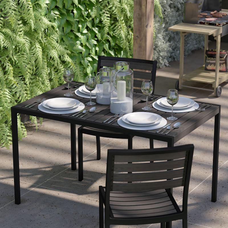 Lark 48" Rectangular Steel and Gray Faux Teak Outdoor Dining Table