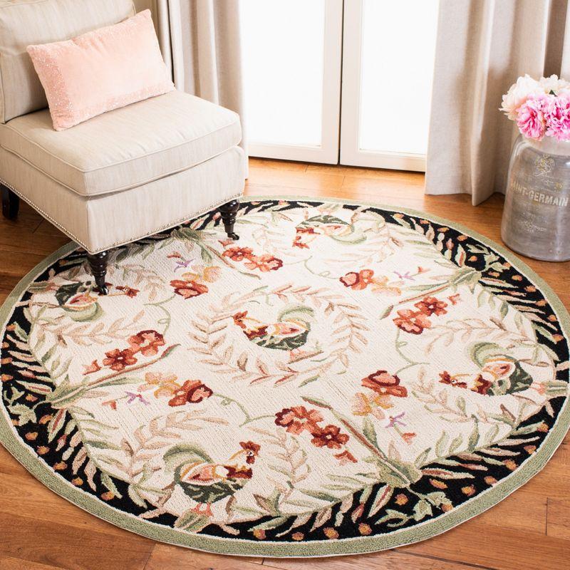 Handmade Black Floral Wool Round Area Rug