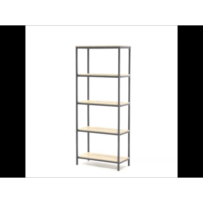 Sauder 56" North Avenue Tall Bookshelf Charter Oak: Scandinavian Style, 4-Tier Metal Frame Shelving