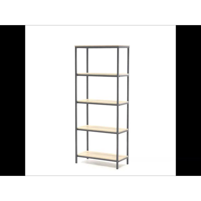 Charter Oak and Black Metal Tall 4-Shelf Bookcase