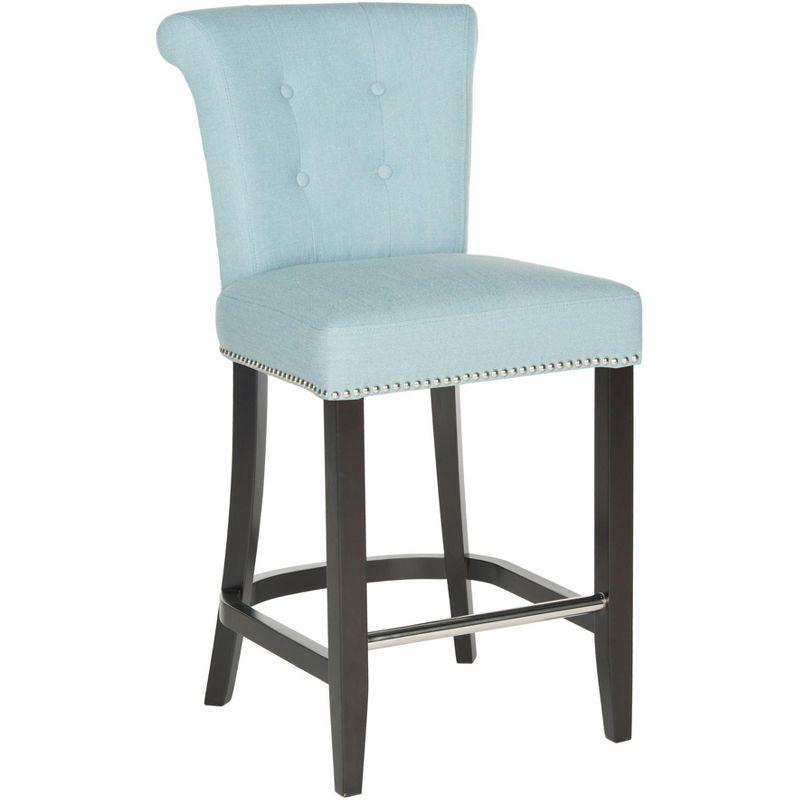 Sky Blue Transitional Birch Wood Counter Stool with Metal Ring