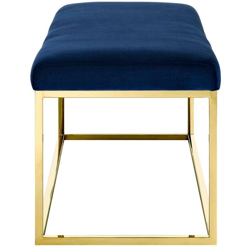 Modway Anticipate Fabric Bench – Gold/Navy – Upholstered Entryway or Bedroom Bench with Modern Metal Frame and Padded Seat