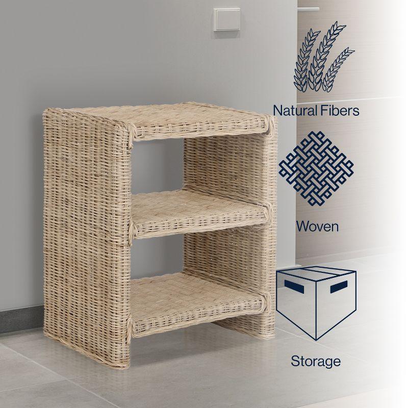 JONATHAN Y Praerie 22" Coastal Bohemian Rattan/Wood 3 Tier End Table, Natural
