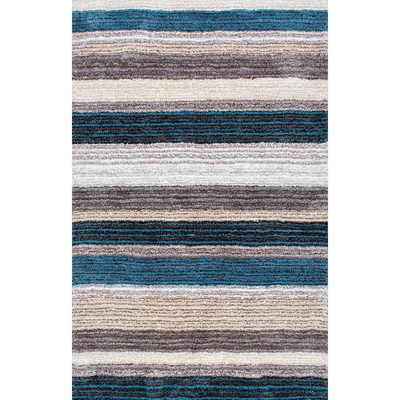 Handmade Tufted Striped Shag Round Rug in Blue Multi