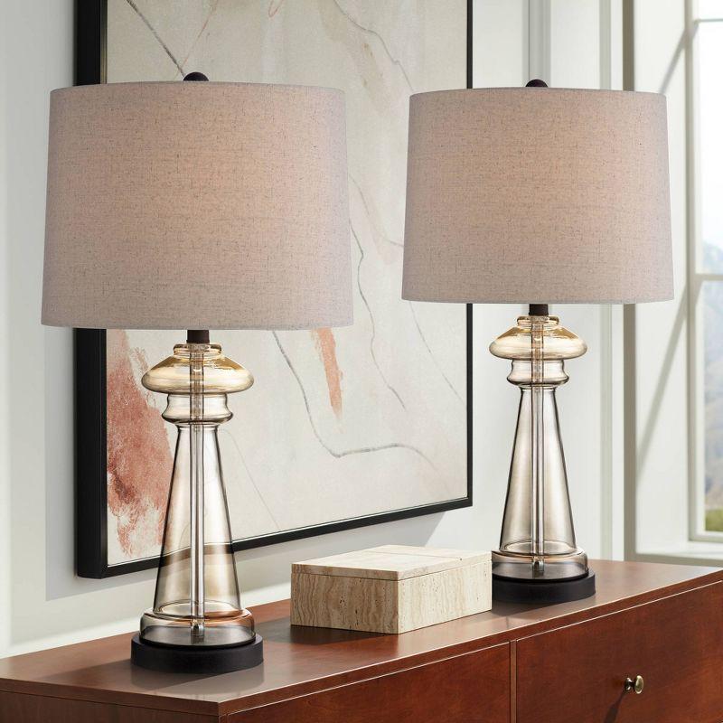 360 Lighting Traditional Table Lamps 27" Tall Set of 2 Clear Champagne Glass Taupe Drum Shade for Bedroom Living Room House Bedside Nightstand Office