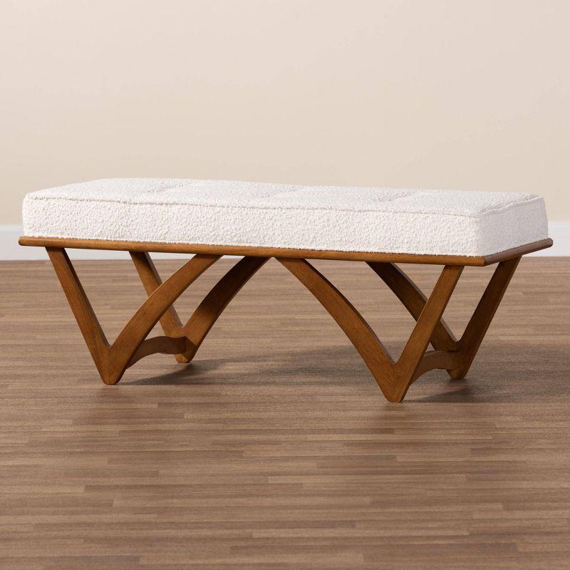 Chenoa Fabric and Wood Bench Cream/Walnut Brown - Baxton Studio: Japandi-Inspired, Foam-Padded, Button-Tufted