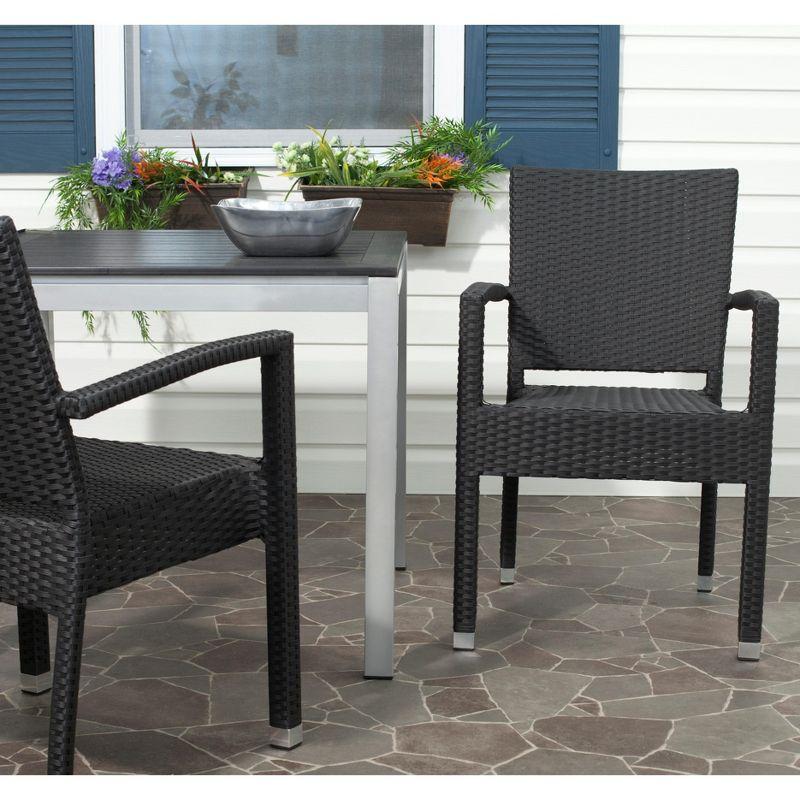 Sleek Black Wicker and Aluminum Outdoor Arm Chair, Set of 2