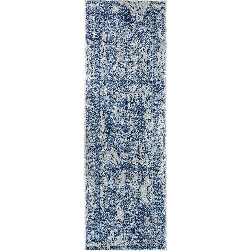 Elysian Light Blue Floral Tufted Runner Rug, 2' 6" x 10'