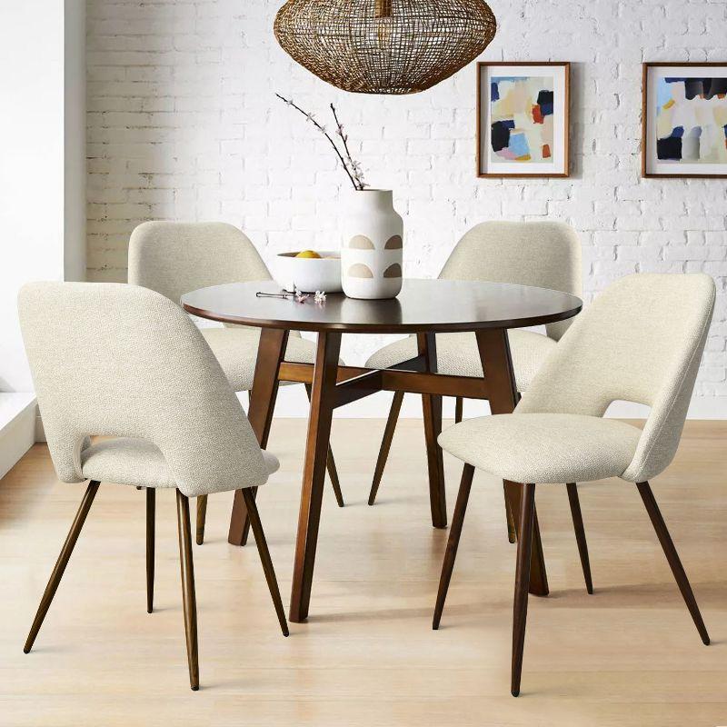 Beige Fabric Dining Chairs Set Of 4,Modern Kitchen Dining Room Chairs With Curved Back,Upholstered Dining Chairs With Walnut Metal Legs-Maison Boucle