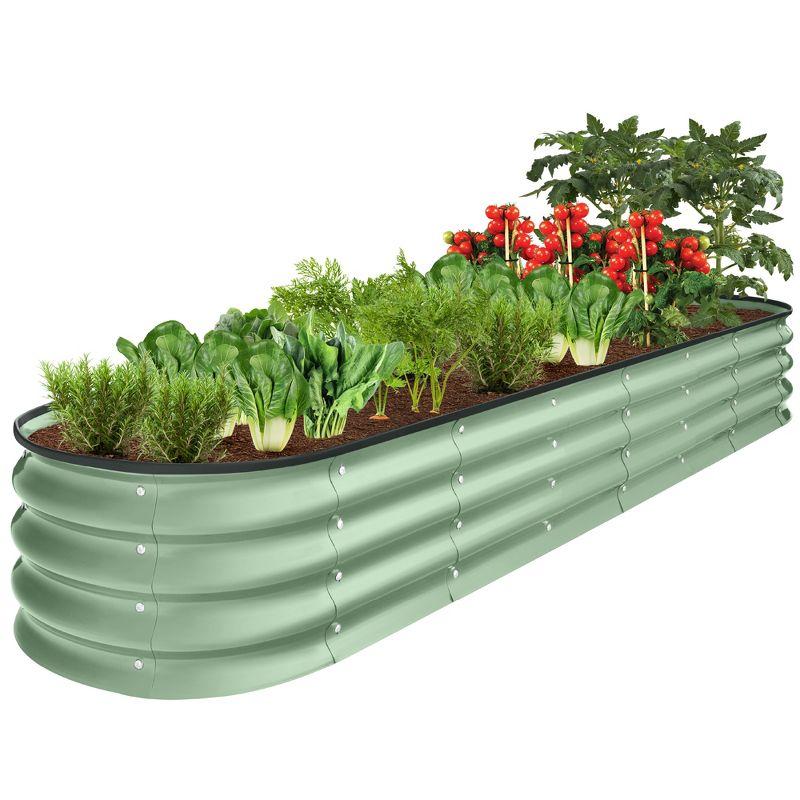 Sage Green 8x2x1ft Metal Oval Raised Garden Bed Planter