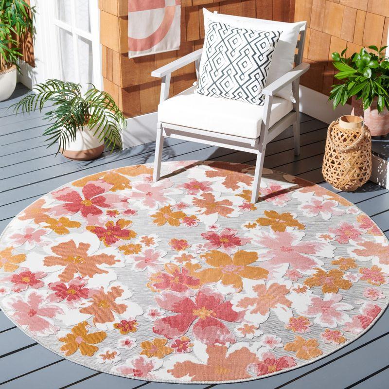 Cabana CBN488 Loomed Indoor/Outdoor Area Rug - Grey/Rose - 6'5"x6'5" Round - Safavieh