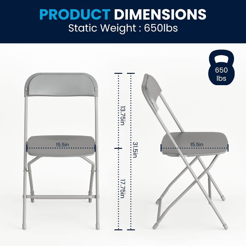 Flash Furniture Hercules Series Plastic Folding Chair Grey - 2 Pack 650LB Weight Capacity Comfortable Event Chair-Lightweight Folding Chair