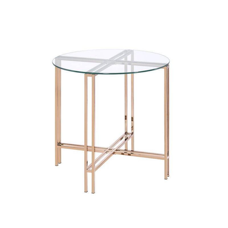 23" Veises Accent Table Champagne - Acme Furniture: Round Glass Top, Metal Frame, Spot Clean