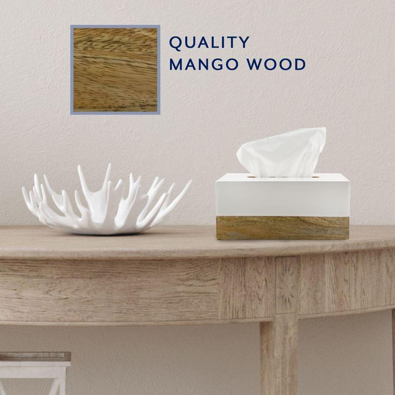 White Enamel and Mango Wood Rectangular Tissue Box Cover