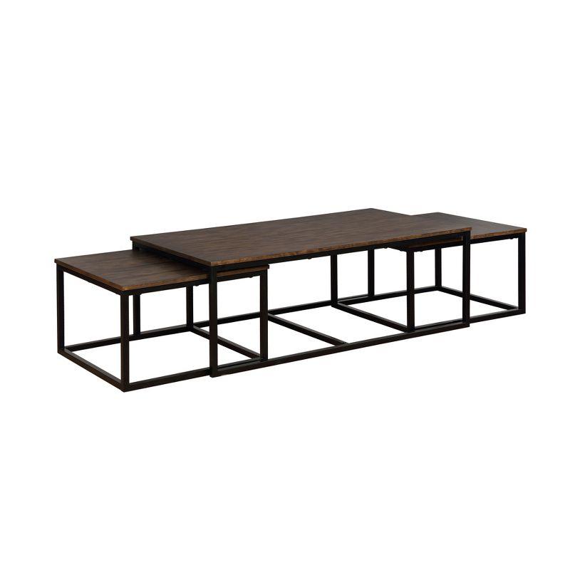 Arcadia Antiqued Mocha 54" Square Wood & Metal Nesting Coffee Table