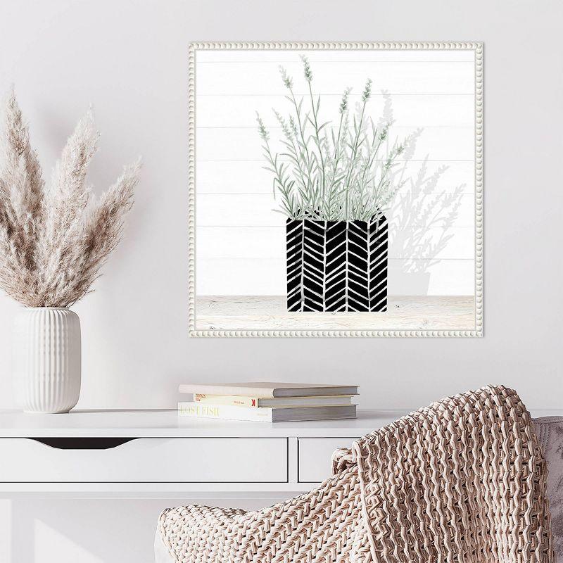 Amanti Art 22"x22" Lavender Blossom in Modern Pot I by Janice Gaynor Framed Canvas Wall Art Print: Polystyrene Frame, Botanical Theme