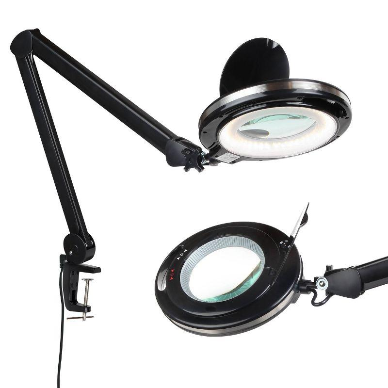 Brightech Lightview Pro 33 in. Adjustable Swing Arm Integrated 2.25X Magnifying Dimmable LED Desk Clamp Lamp