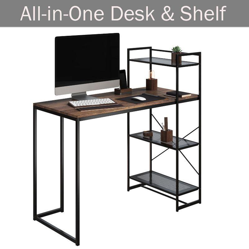 Lavish Home All-in-One Industrial Computer Desk with Shelves, Brown/Black