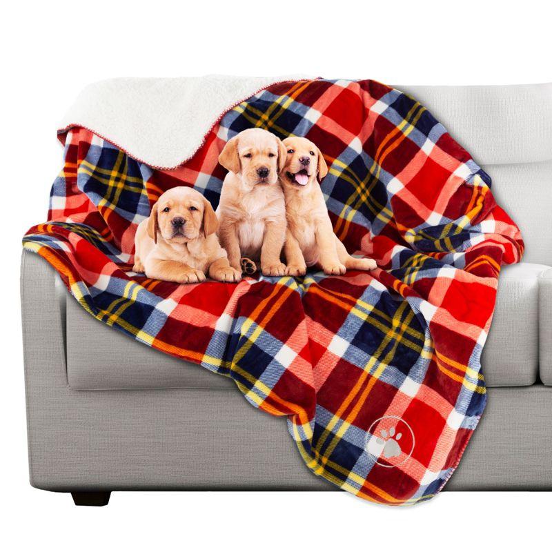 ULIMUS Waterproof Pet Blanket - 50X60 Reversible Plaid Throw Protects Couch, Car, Bed From Spills, Stains, Or Fur - Dog And Cat Blankets (Red)