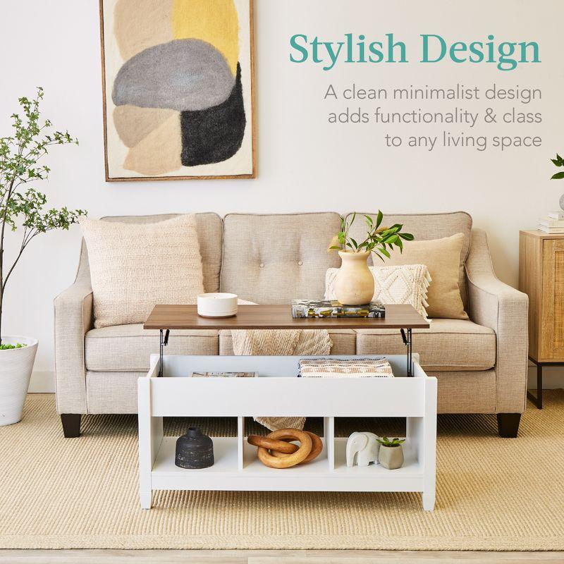 Modern Lift-Top Coffee Table with Hidden Storage in White and Brown