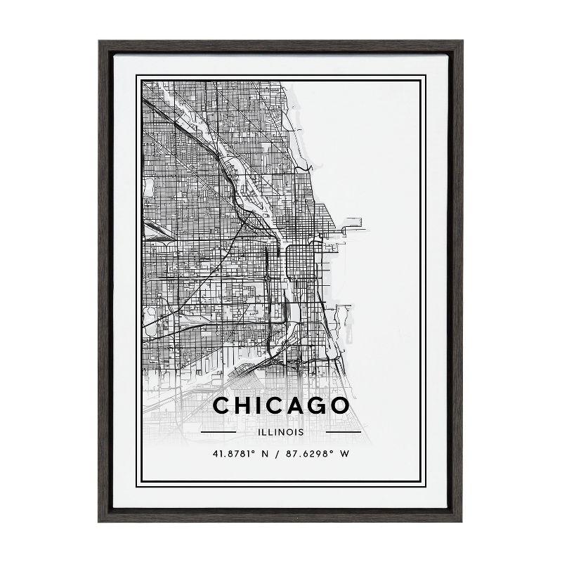 Chicago Modern Map Framed Canvas Wall Art, 18x24, Gray