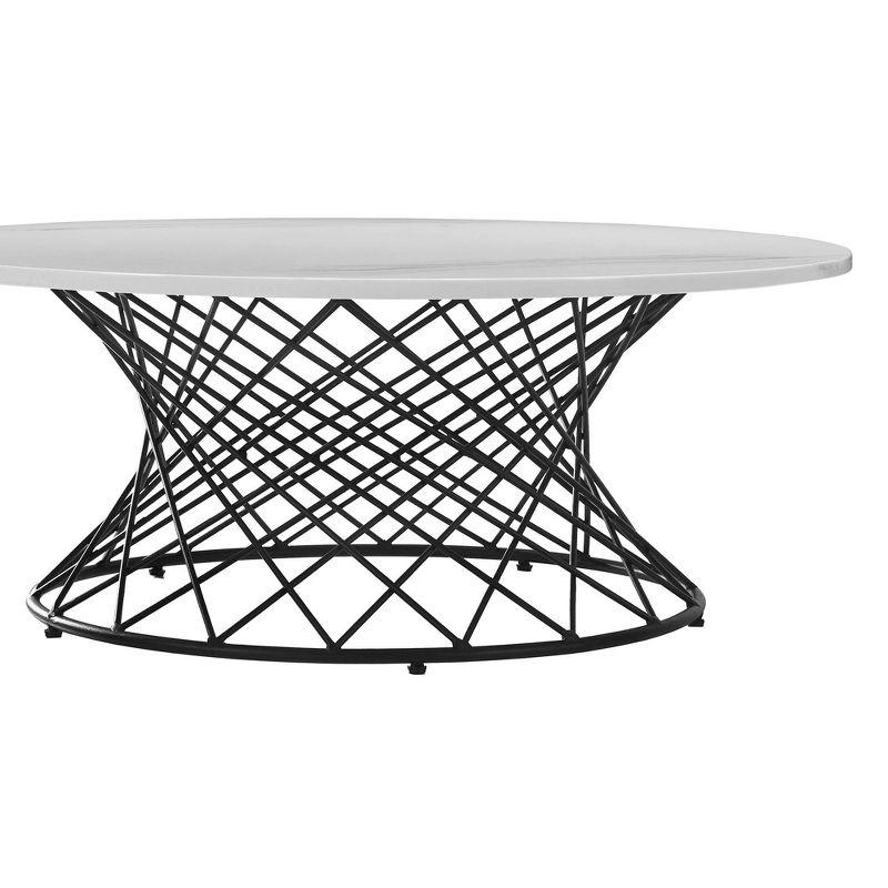 Loxley Marble Coffee Table White/Black - Armen Living: Elegant Spiral Base, 36" Diameter