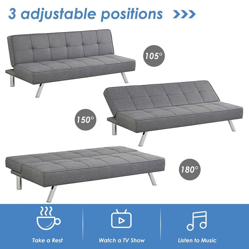 Costway Convertible Futon Sofa Bed Adjustable Sleeper with Stainless Steel Legs