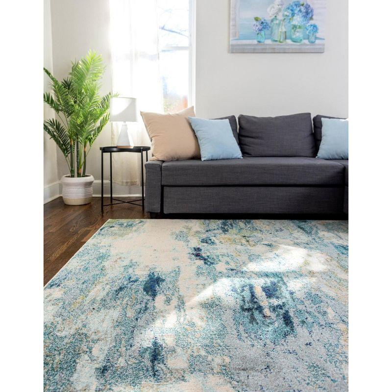 Light Blue and Beige Abstract Rectangular Area Rug