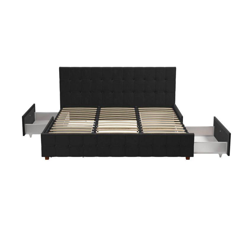 Elizabeth King Black Velvet Upholstered Storage Platform Bed