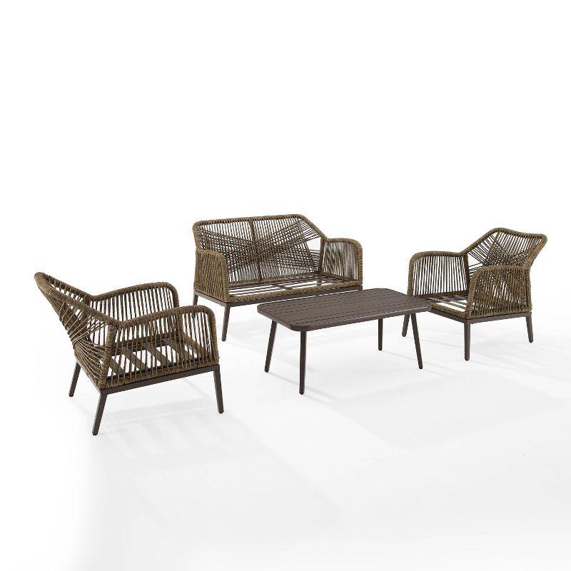 Haven 4pc Outdoor Wicker Conversation Set: Weather-Resistant, Steel Frame, Polyester Cushions - Crosley