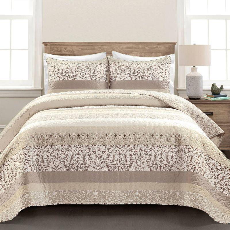 Neutral Reversible Cotton Full Quilt Set with Pillow Shams