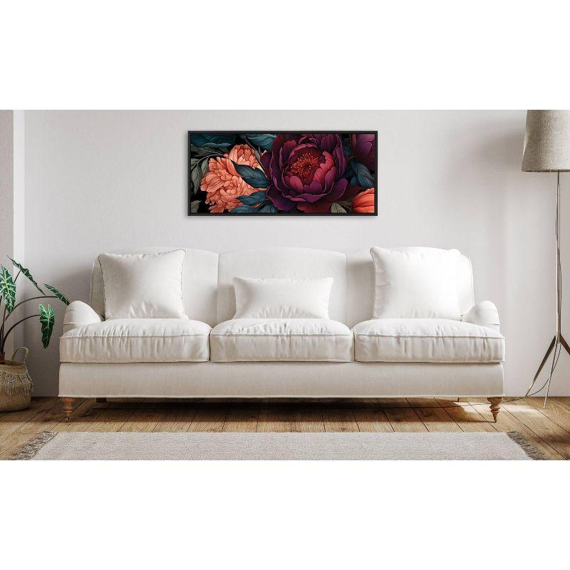 Kate & Laurel All Things Decor 18"x40" Sylvie Dark Academia Floral in Rich Jewel Tones Framed Canvas by The Creative Bunch Studio Black