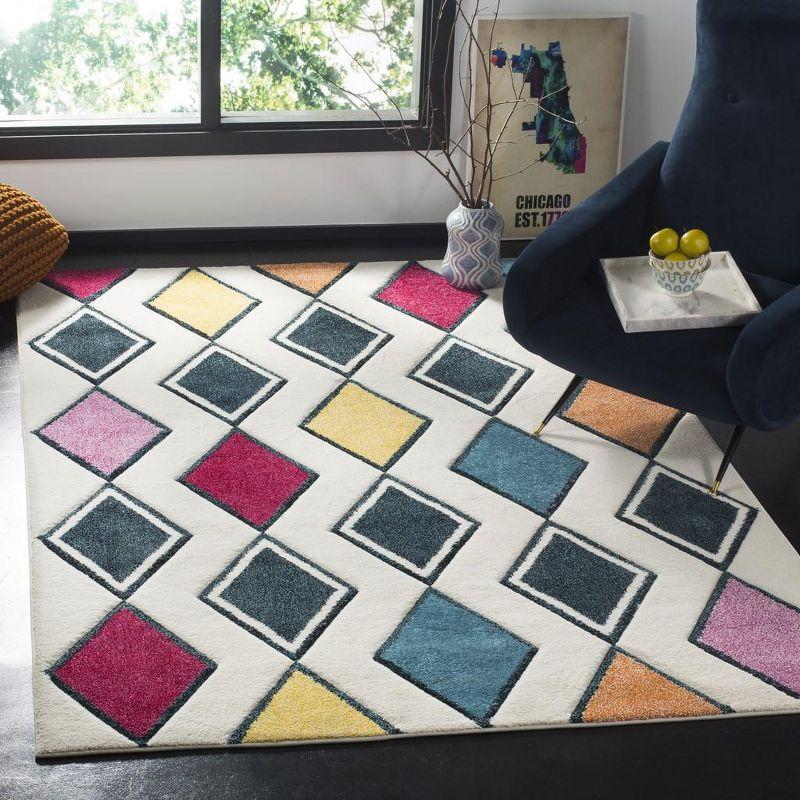 Ivory and Peacock Blue Geometric Rectangular Area Rug, 4' x 6'