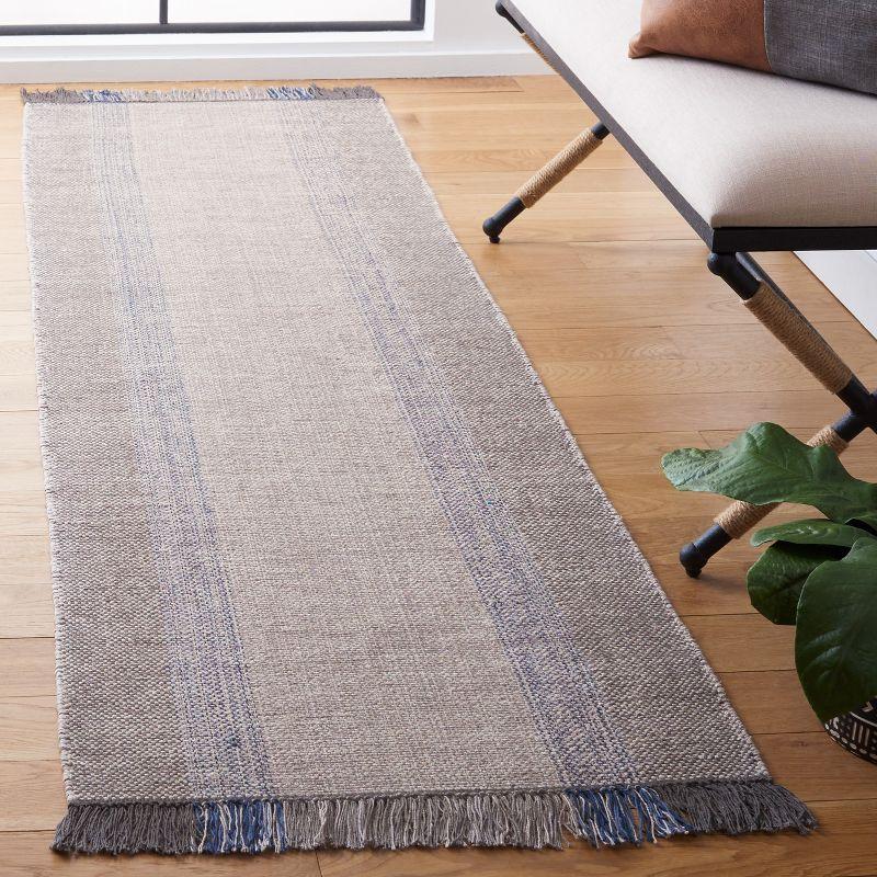 Handwoven Blue and Grey Cotton Flat Woven Rug, 2' 3" x 12'