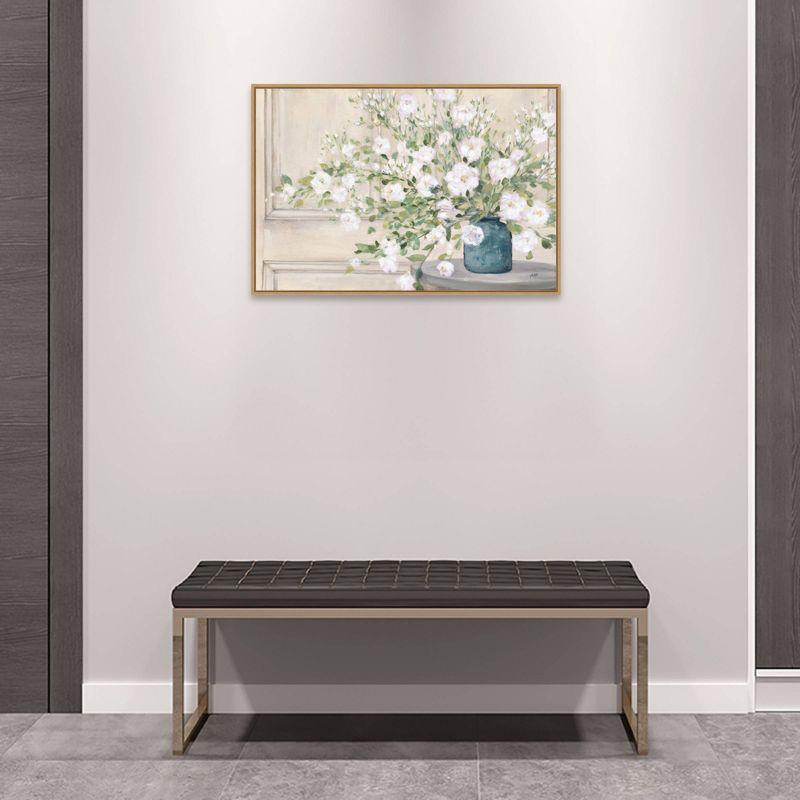 33" x 23" White Bouquet by Julia Purinton: Amanti Art Framed Canvas Print - Modern Botanical Decor