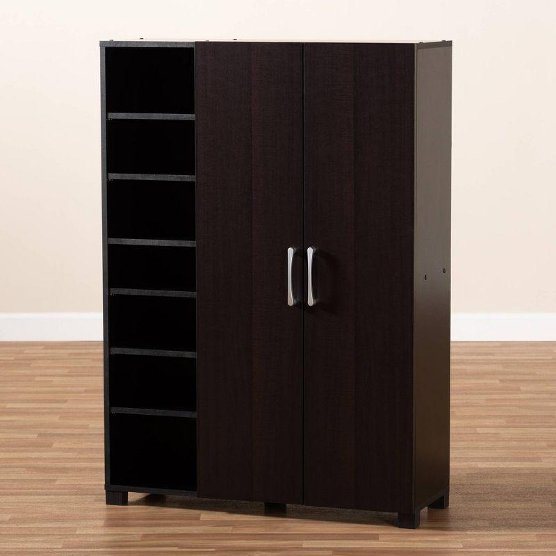 Marine Finished 2 Door Wood Entryway Shoe Storage Cabinet with Open Shelves Brown - Baxton Studio: Organizer for Closet, Wenge Finish