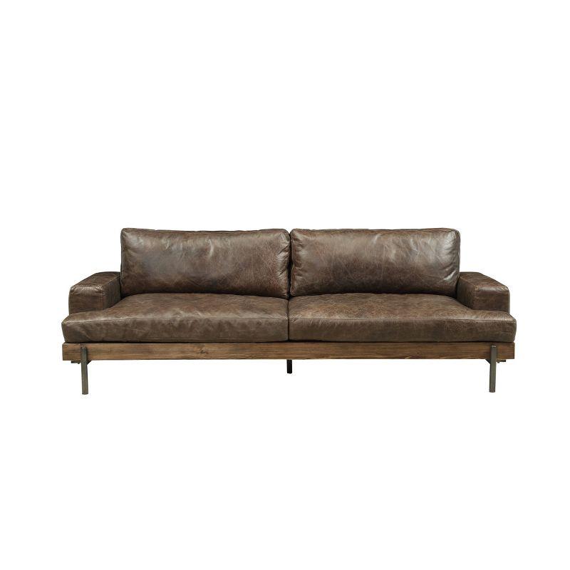 95" Silchester Sofa Distress Chocolate Top Grain Leather and Oak Finish - Acme Furniture