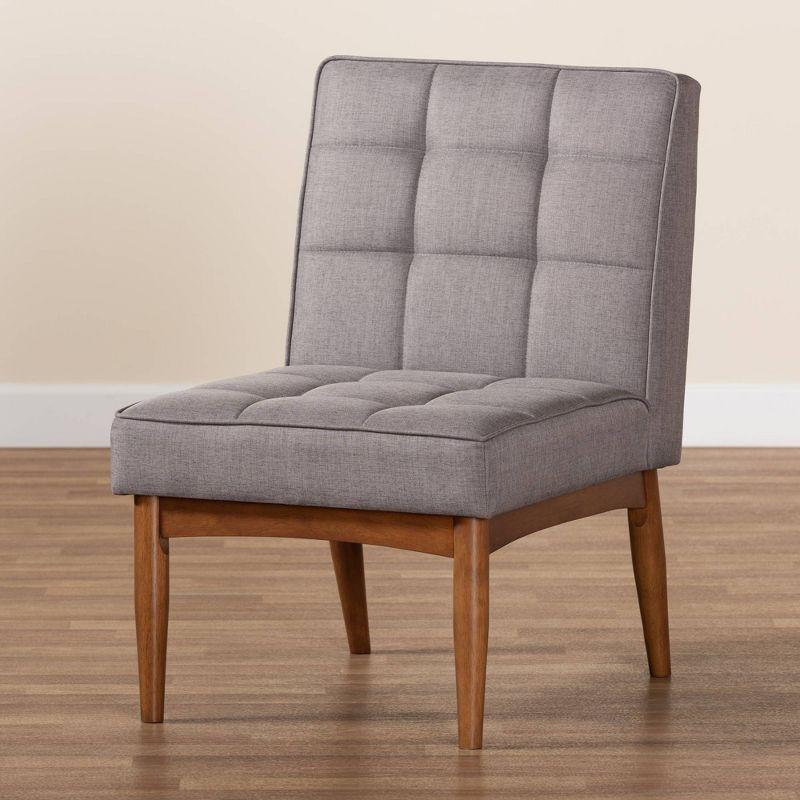 Tan Faux Leather & Cane Low Arm Chair in Walnut Brown